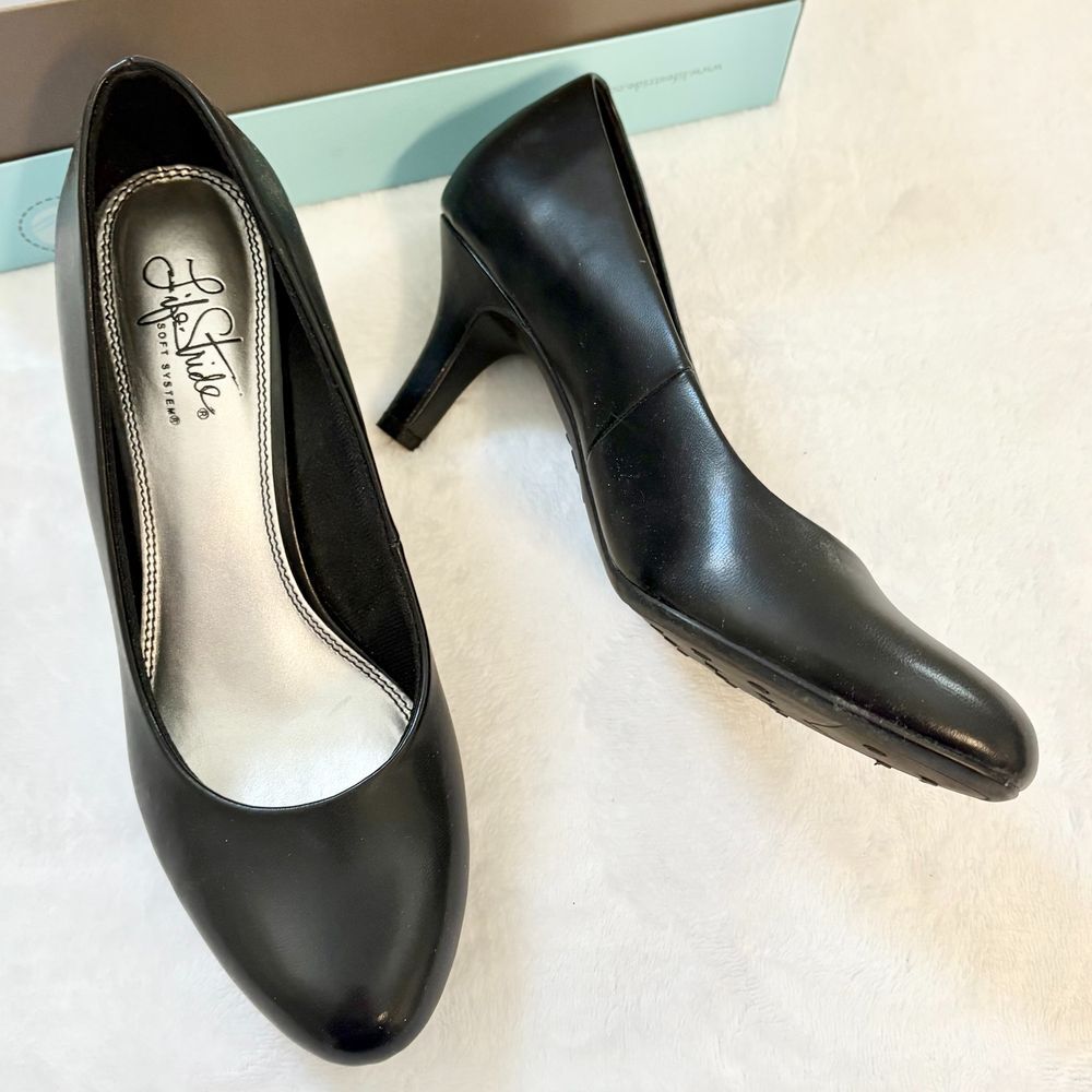 Life Stride Black Leather Parigi Comfort Pumps Classic Office Heels Size 8.5